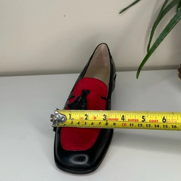 Vintage 80s/90s Talbots Made in Italy Loafers Black Leather Red Suede Tassel 6M - Picture 11 of 11